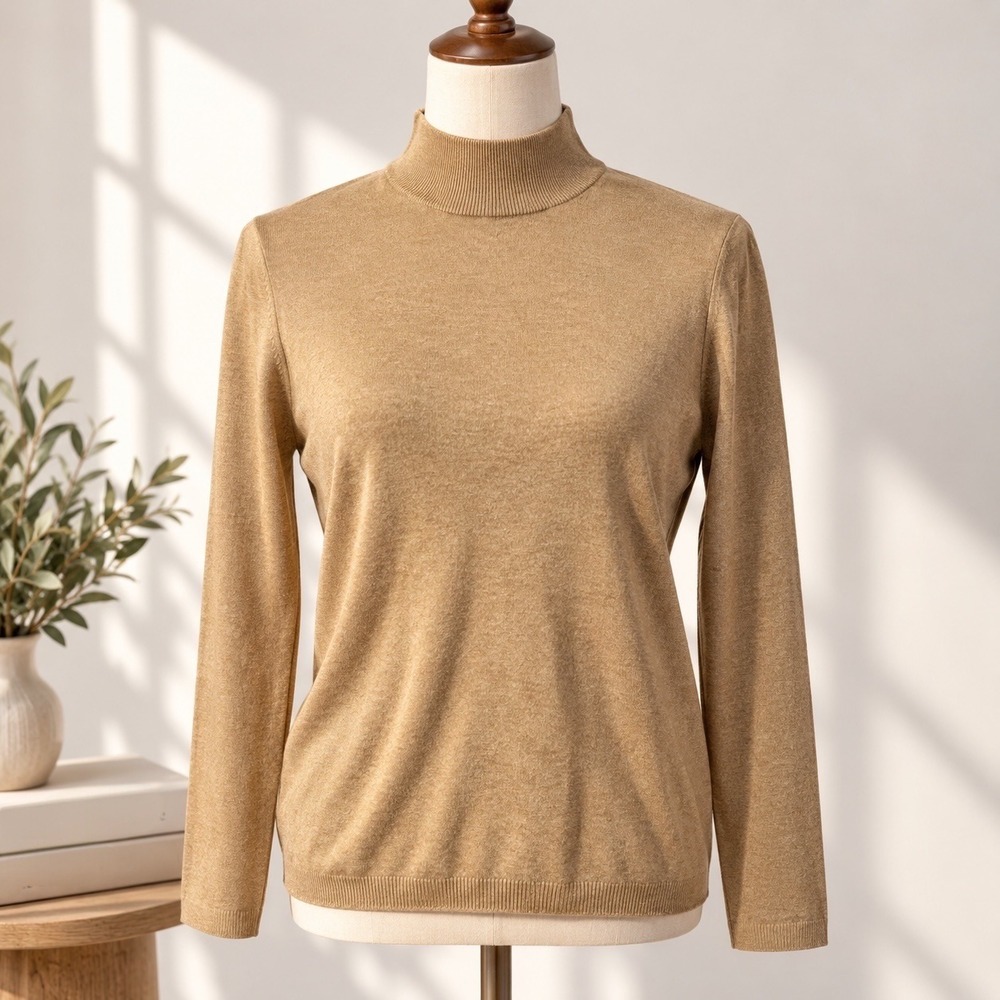 J. Jill Silk Blend Mock Neck Sweater M Neutral Tan Quiet Luxury Fall Minimalist